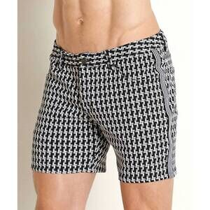 NEW STEELE men's 1977 stretch knit short in black/white